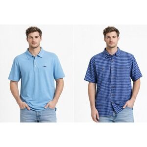Lot of 2 Patagonia Short Sleeve Polo / Plaid Shirts Men's MEDIUM